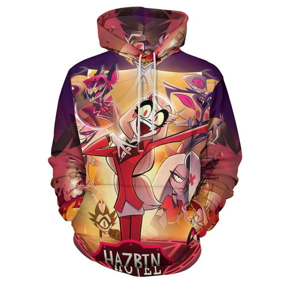 Hazbin Hotel Hoodie 3D Print Pullover Hooded Long Sleeve Sweatshirts Tops Blouse with Pocket for Mens Womens