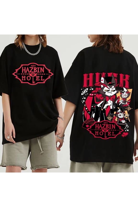 Hazbin Hotel Husk T-shirt Man Woman Harajuku Short Sleeve O-neck Casual Shirt Gift Spring-Summer New Arrivals Pure Cotton Tees