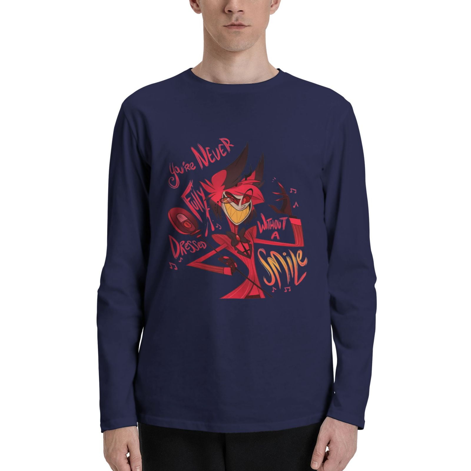 Hazbin Hotel Mens Cotton TShirt Crew Neck Long Sleeve Tee Shirts