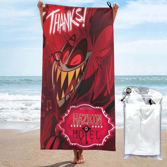 Hazbin Hotel Microfiber Beach Towel, 31.5"x63" Oversized Sand Free Travel Towels Quick Dry Swimming Towel, Lightweight Camping Towel Super Absorbent Pool Towel for Vacation Essentials Gift