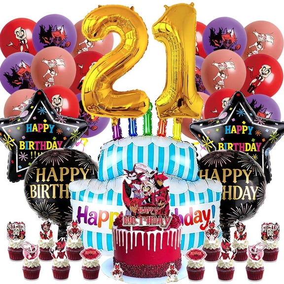 Hazbin Hotel Party Supplies 21th Decor Kit Balloons Birthday Cake Topper Decorations