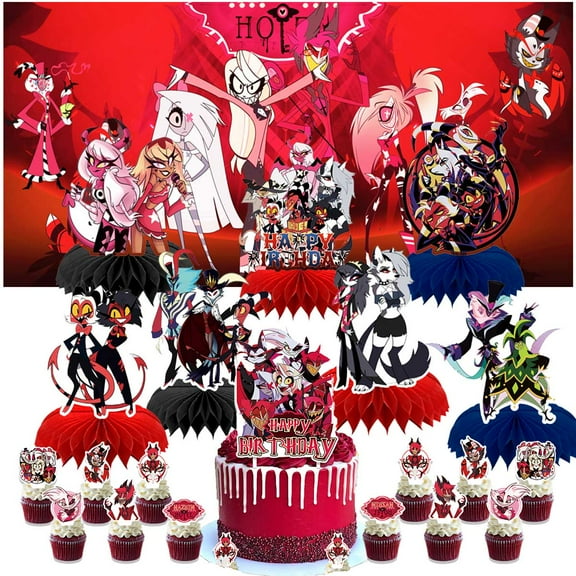 Hazbin Hotel Party Supplies Honeycomb Centerpieces Table Toppers Backdrop Decorations for Birthday