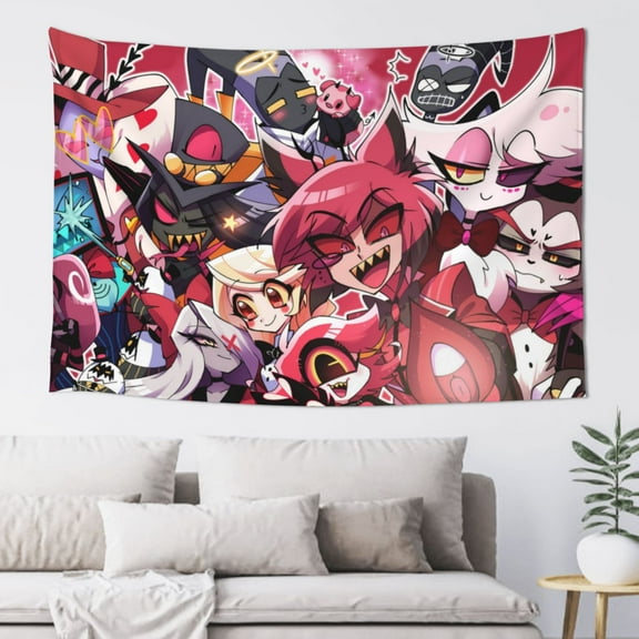 Hazbin Hotel Tapestry Banner Decorations Anime Movie Wall Hanging Poster For Dorm Bedroom Home (60 X 40 In)