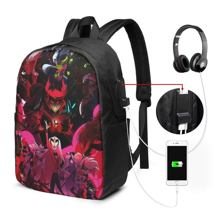 Hazbin Hotel Travel Laptop Backpack with USB Port and Headphone