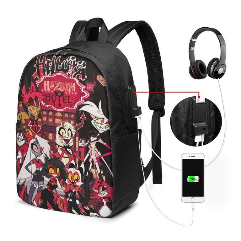Hazbin Hotel Travel Laptop Backpack with USB Port and Headphone