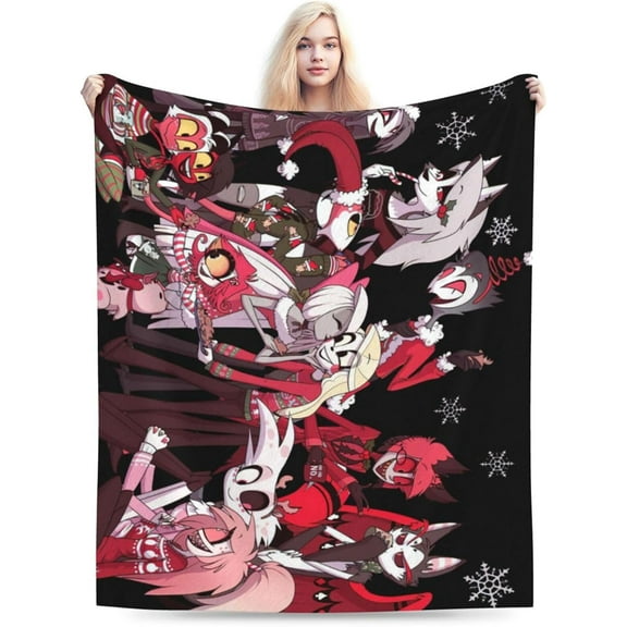Hazbin Song Dance Hotel Throw Blanket Fleece Blanket Warm Sofa Blankets Twin Size Blankets for All Season Stylish Blankets for Car Breathable Outdoor Blankets for Camping 40x50", Black