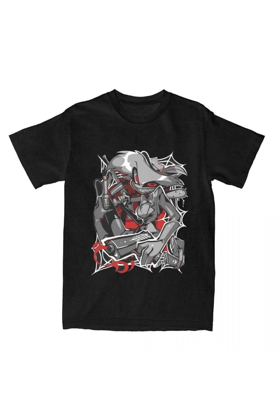 Hazbined-Hotels Cartoon Angel Dust T Shirt Men's Cotton Tops Shirts Aesthetic Round Neck Short Sleeve