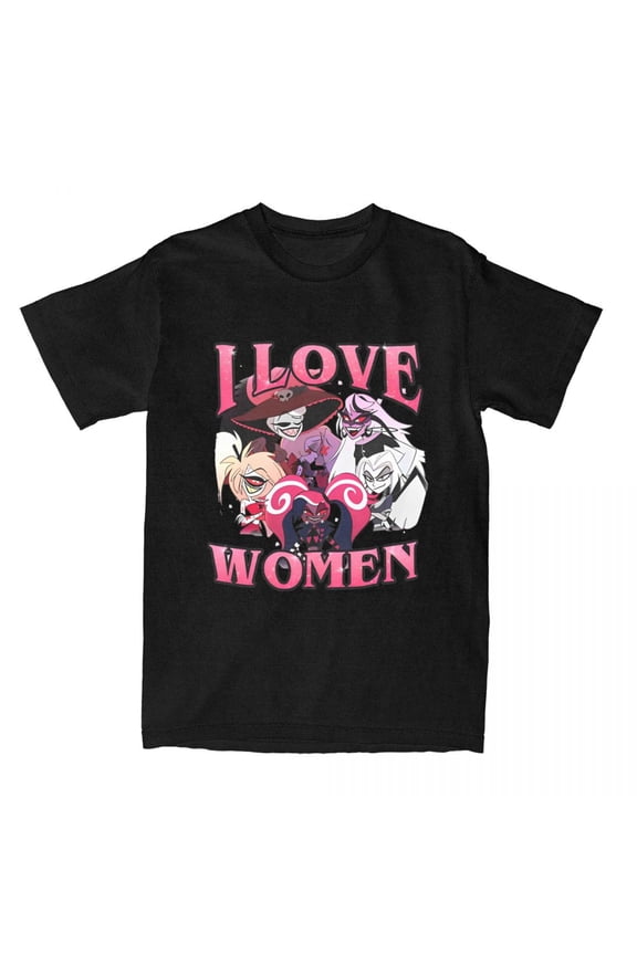 Hazbined-Hotels Cartoon Angel Dust T Shirt Men's Cotton Tops Shirts Aesthetic Round Neck Short Sleeve