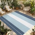 thumbnail image 1 of Haze Blue Aqua Stripe Outdoor Rug 4x6 Ft - Reversible Patio Rug Outdoor Camping Rugs, Modern Art Horizontal Striped Washable Indoor Outdoor Area Rugs, Non-Slip Outdoor Carpet Runner for Deck/Porch, 1 of 8