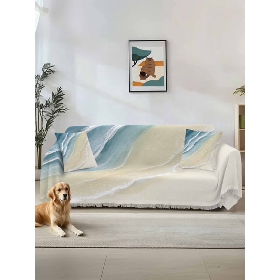 Haze Blue Beach Coastal Couch Cover, Summer Ocean Nautical Seaside Sofa Cover Blanket for Loveseat Couches, Sectional Sofa Slipcover Furniture Protector for Living Room Bedroom 71''x118''