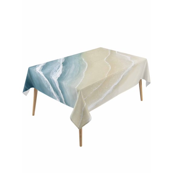 Haze Blue Beach Coastal Table Cloth, Waterproof Tablecloth for Rectangle Tables, Summer Ocean Nautical Seaside Reusable Washable Fabric Table Cover for Restaurant Kitchen Dining Tables 54"x108"
