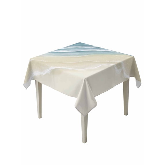 Haze Blue Beach Coastal Table Cloth, Waterproof Tablecloth for Square Tables, Summer Ocean Nautical Seaside Reusable Washable Fabric Table Cover for Restaurant Kitchen Dining Tables 54"x54"