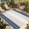 thumbnail image 1 of Haze Blue Beige Stripe Outdoor Rug 6x9 Ft - Reversible Patio Rug Outdoor Camping Rugs, Modern Art Horizontal Striped Washable Indoor Outdoor Area Rugs, Non-Slip Outdoor Carpet Runner for Deck/Porch, 1 of 8