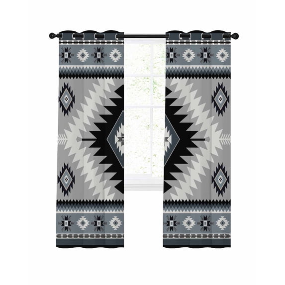 Haze Blue Boho Blackout Curtains, Light Blocking Print Window Curtains, Farmhouse Retro Southwest Aztec Motifs Thermal Insulated Window Drapes for Living Room Kitchen Cafe 2 Panels, 84"W x 84"L