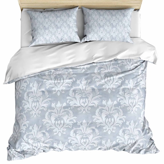 Haze Blue Boho Duvet Cover Twin Size, Neutral Middle Century Turkish Pattern Comforter Cover with Zipper Closure, 3 Piece Bedding Sets 1 Duvet Cover 68x86 Inches and 2 Pillow Shams