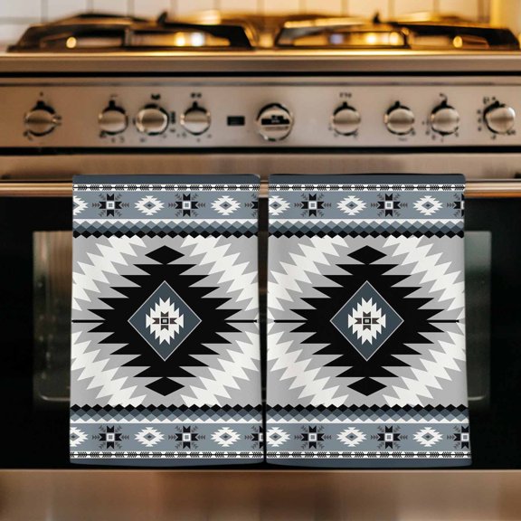 Haze Blue Boho Kitchen Towels Set of 1, Farmhouse Retro Southwest Aztec Motifs Absorbent Dish Towels for Kitchen, Microfiber Hand Towel, Quick Drying Tea Towel for Cleaning Decorative Dishcloths