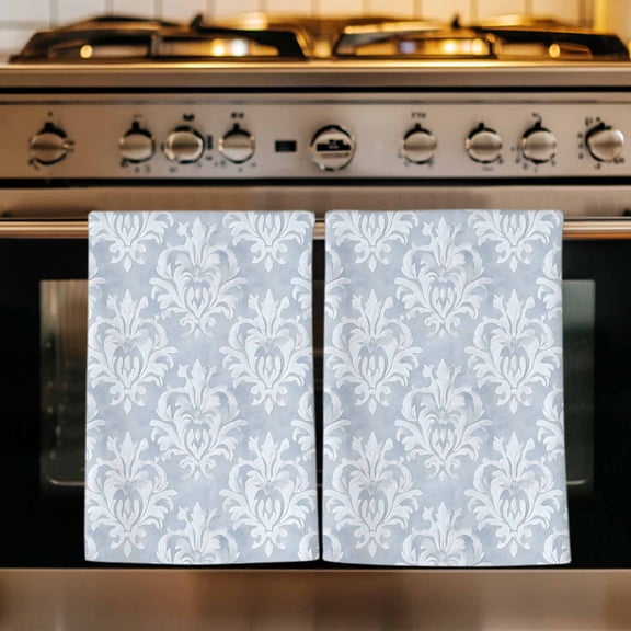 Haze Blue Boho Kitchen Towels Set of 2, Neutral Middle Century Turkish Pattern Absorbent Dish Towels for Kitchen, Microfiber Hand Towel, Quick Drying Tea Towel for Cleaning Decorative Dishcloths