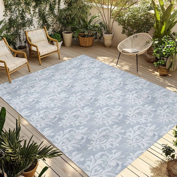 Haze Blue Boho Outdoor Rug 6x9 Ft - Reversible Patio Rug Outdoor Camping Rugs, Neutral Middle Century Turkish Pattern Washable Indoor Outdoor Area Rugs, Non-Slip Outdoor Carpet Runner for Deck/Porch