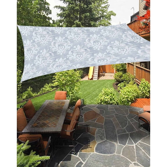 Haze Blue Boho Sun Sail Shades Rectangle Canopy,Sunlight Block Heavy Duty Curved Backyard Shade Cover,Neutral Middle Century Turkish Pattern Waterproof Sun Shades for Patios Garden Pergola 8'x10'