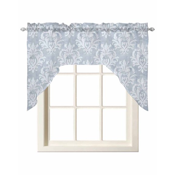 Haze Blue Boho Swag Curtains for Kitchen Neutral Middle Century Turkish Pattern Valances for Windows Rod Pocket Small Window Treatment Short Topper for Cafe Bedroom Bathroom Decor 56x36 Inch