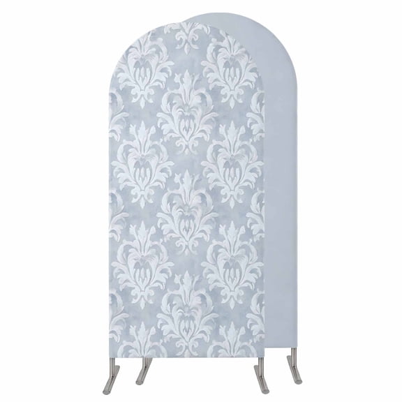 Haze Blue Boho Wedding Arch Cover,Stretchy Spandex Arch Backdrop Stand Covers 4 FT,Neutral Middle Century Turkish Pattern Round Top Arched Backdrop Cover for Birthday Party Ceremony Baby Shower Event