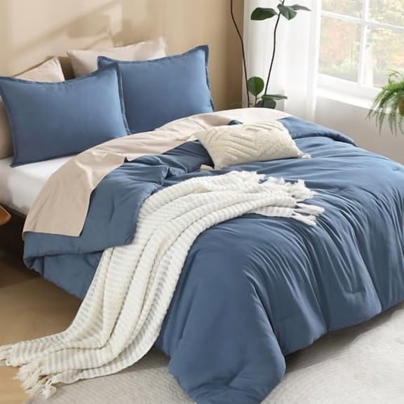 Haze Blue Comforter Full Size Set, 3 Pieces Lightweight Solid Bedding Comforter Set, All Season Fluffy Bed Set