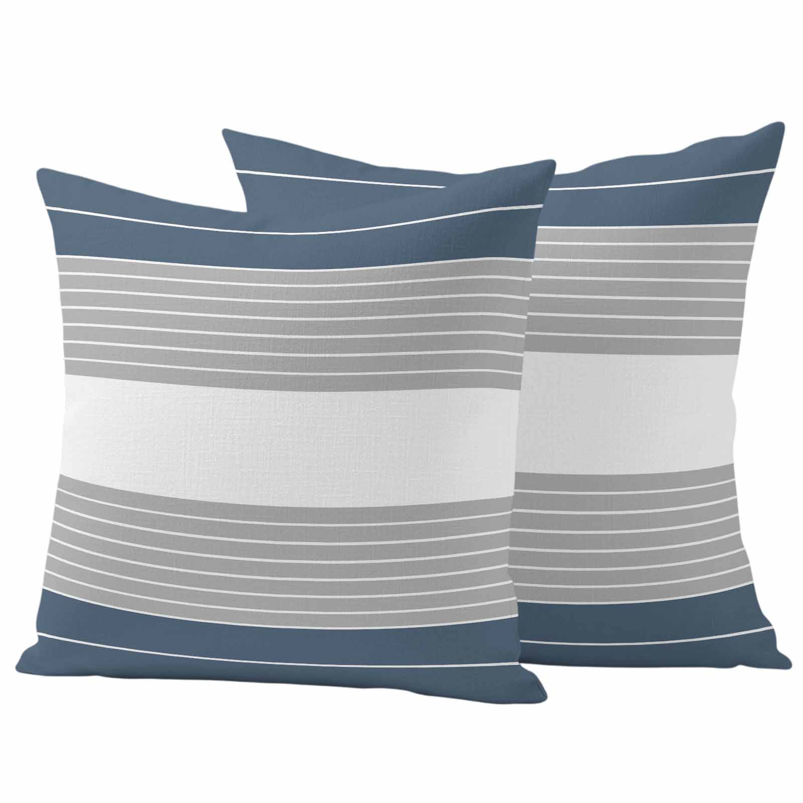 Haze Blue Grey Stripe Outdoor Waterproof Pillow Covers, Modern Art Horizontal Striped Decorative Square Throw Pillowcase Sofa Cushion Sham for Patio/Couch/Chair, 18"x18" 2 Pack