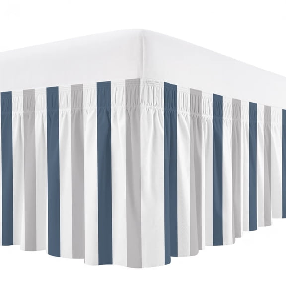Haze Blue Grey Striped Bed Skirt Bed Skirts Queen Size 16 Inch Drop, Modern Wrap Around Dust Ruffle Bedskirt with Adjustable Elastic Belt for Queen Size Beds