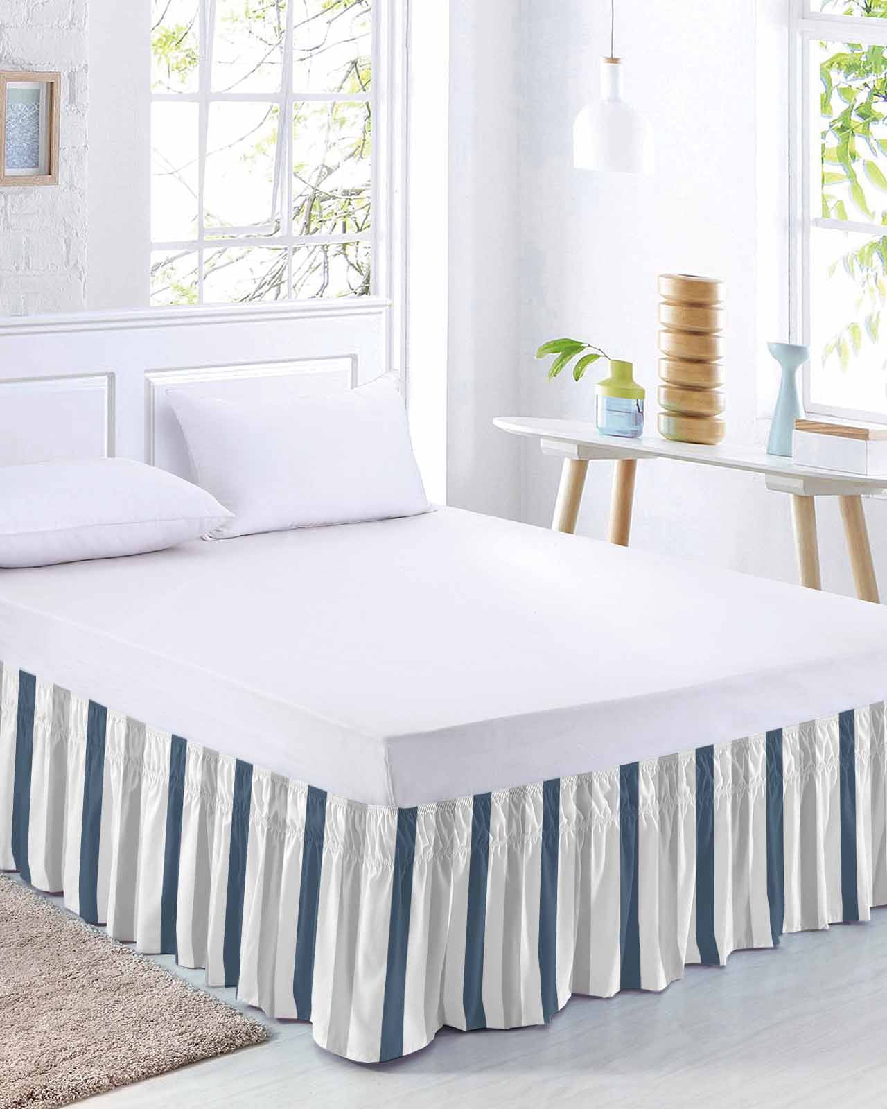 Haze Blue Grey Striped Bed Skirt Queen Size 16 Inch Drop, Modern ...