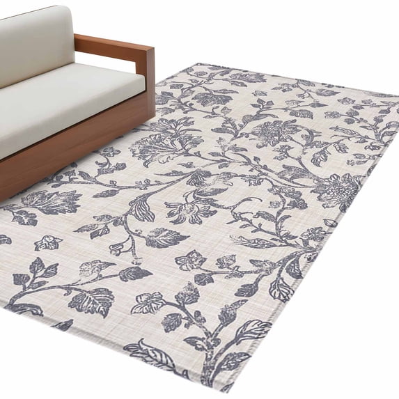 Haze Blue Leaf Large Area Rugs for Bedroom Living Room, Soft Non Slip Carpet Bedside Rug, Retro Farmhouse Plant Floral Branch Rectangular Floor Cover Kitchen Accent Rug 3'x5' for Dining Room/Office