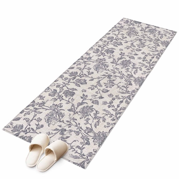 Haze Blue Leaf Large Area Rugs for Bedroom Living Room, Soft Non Slip Carpet Bedside Rug, Retro Farmhouse Plant Floral Branch Rectangular Floor Cover Kitchen Accent Rug 2'x6' for Dining Room/Office