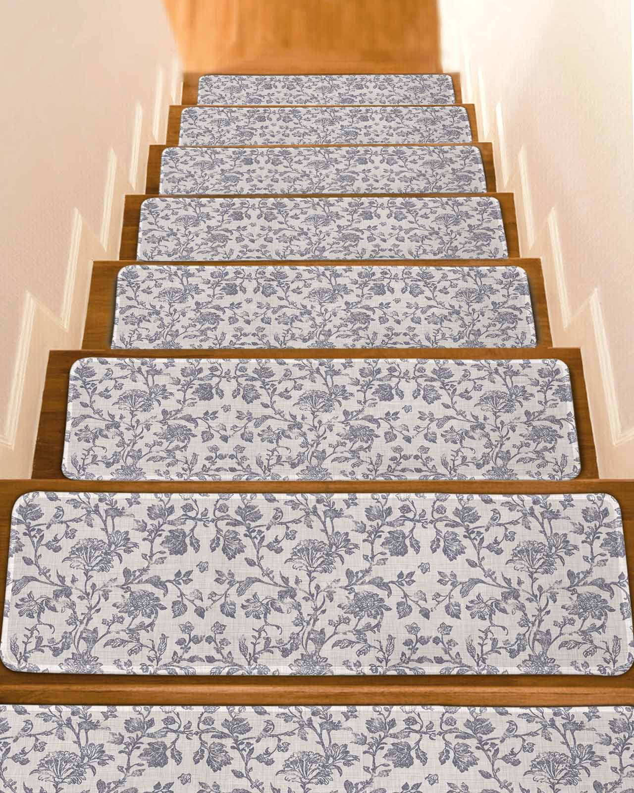 Haze Blue Leaf Stair Treads for Wooden Steps Indoor Runner Rug Carpet ...