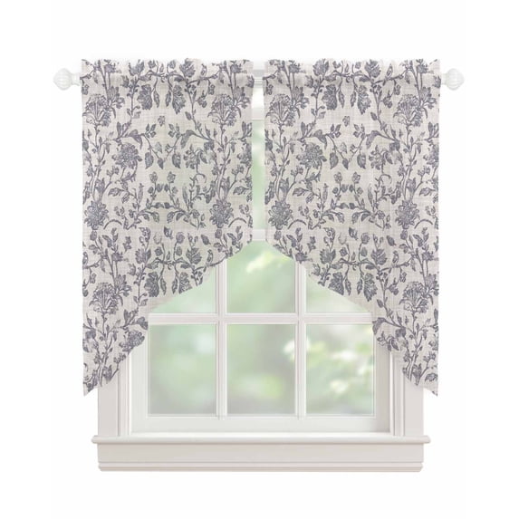 Haze Blue Leaf Swag Valances for Windows, Retro Farmhouse Plant Floral Branch Rod Pocket Sheer Valances for Small Windows, Swag Toppers Light Filtering for Kitchen Living Room 2 Panels 36''x36''