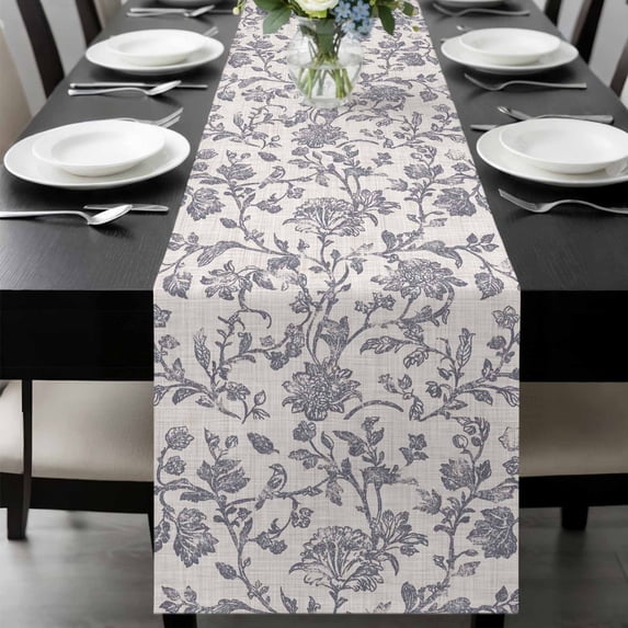 Haze Blue Leaf Table Runner 72 Inches Long, Retro Farmhouse Plant Floral Branch Kitchen Coffee Dining Table Decoration for Home Party Birthday Wedding Home Decor 13x72 Inches