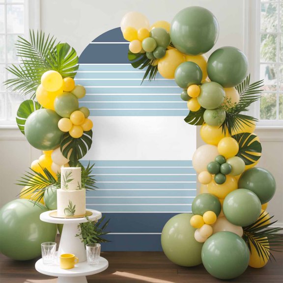 Haze Blue Light Blue Stripe Arch Backdrop Cover, 5FT, Gradient Line Spandex Arch Covers Double-Sided Backdrop for Wedding Birthday Party Photo Background Decoration