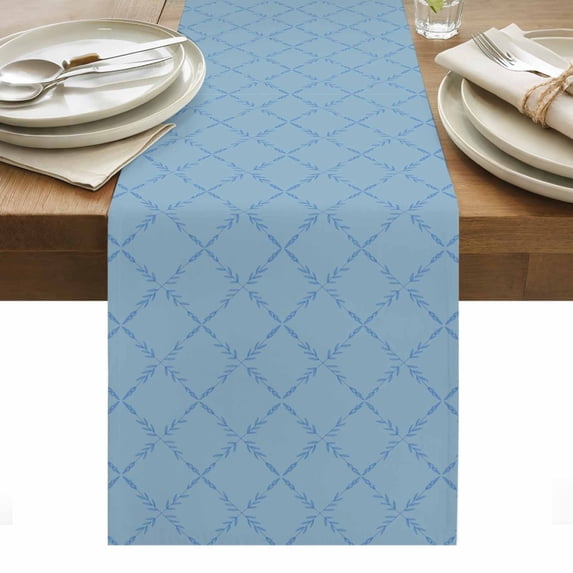 Haze Blue Plaid Table Runner - 60 Inch Long, Kitchen Dining Table Runner Dresser Scarves, Farmhouse Modern Abstract Striped Farmhouse Decor for Coffee Tables Wedding Party Banquet