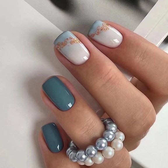 Haze Blue Popular White Mature Atmosphere Fake Nail Patch