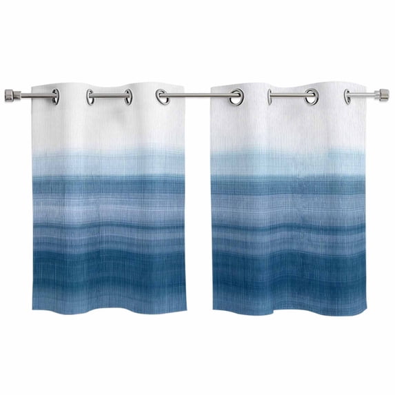 Haze Blue White Ombre Kitchen Curtains Small Short 39 Inch Length, Vintage Gradient Striped Aesthetics Grommet Bedroom Living Room Curtains, Light Filtering Cafe Curtain Drapes 2 Panels Set 55''x39''