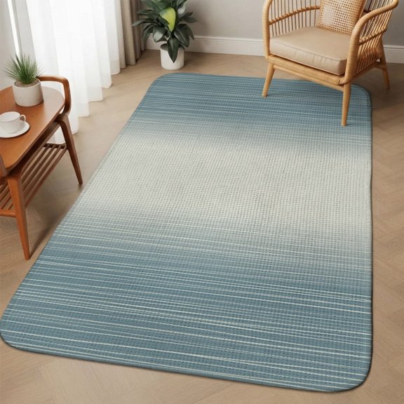 Haze Blue White Ombre Striped Washable Area Rugs for Living Room Bedroom, Large Non Slip Indoor Floor Carpet Absorbent Farmhouse Vertical Stripes Door Mat Rugs for Bathroom Entryway 63"x90.6"
