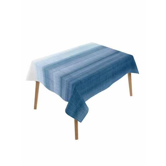 Haze Blue White Ombre Table Cloth, Vintage Gradient Striped Aesthetics Waterproof Tablecloth for Rectangle Tables, Reusable Washable Fabric Table Cover for Restaurant Kitchen Dining Tables 60"x84"