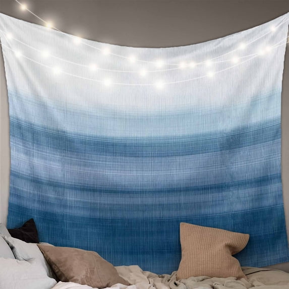Haze Blue White Ombre Tapestry for Bedroom Wall Hanging Tapestry, Vintage Gradient Striped Aesthetics Ceiling Backdrop Tapestries Poster Blanket Wall Decor for Teens Room Living Room Dorm 39" x 59"
