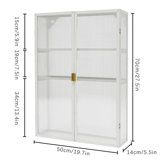 Haze Double Glass Door Wall Cabinet with Detachable Shelves for Bathroom