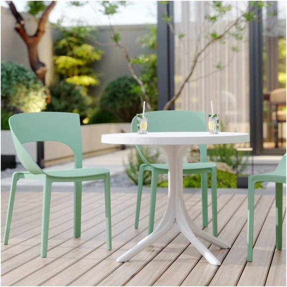 Haze Green and White Polypropylene Dining Set, 36 Inch Round Table with 4 Chairs for Indoor Outdoor Use
