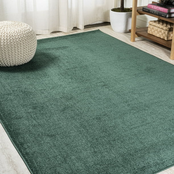 Haze Solid Low Pile Area Rug Emerald