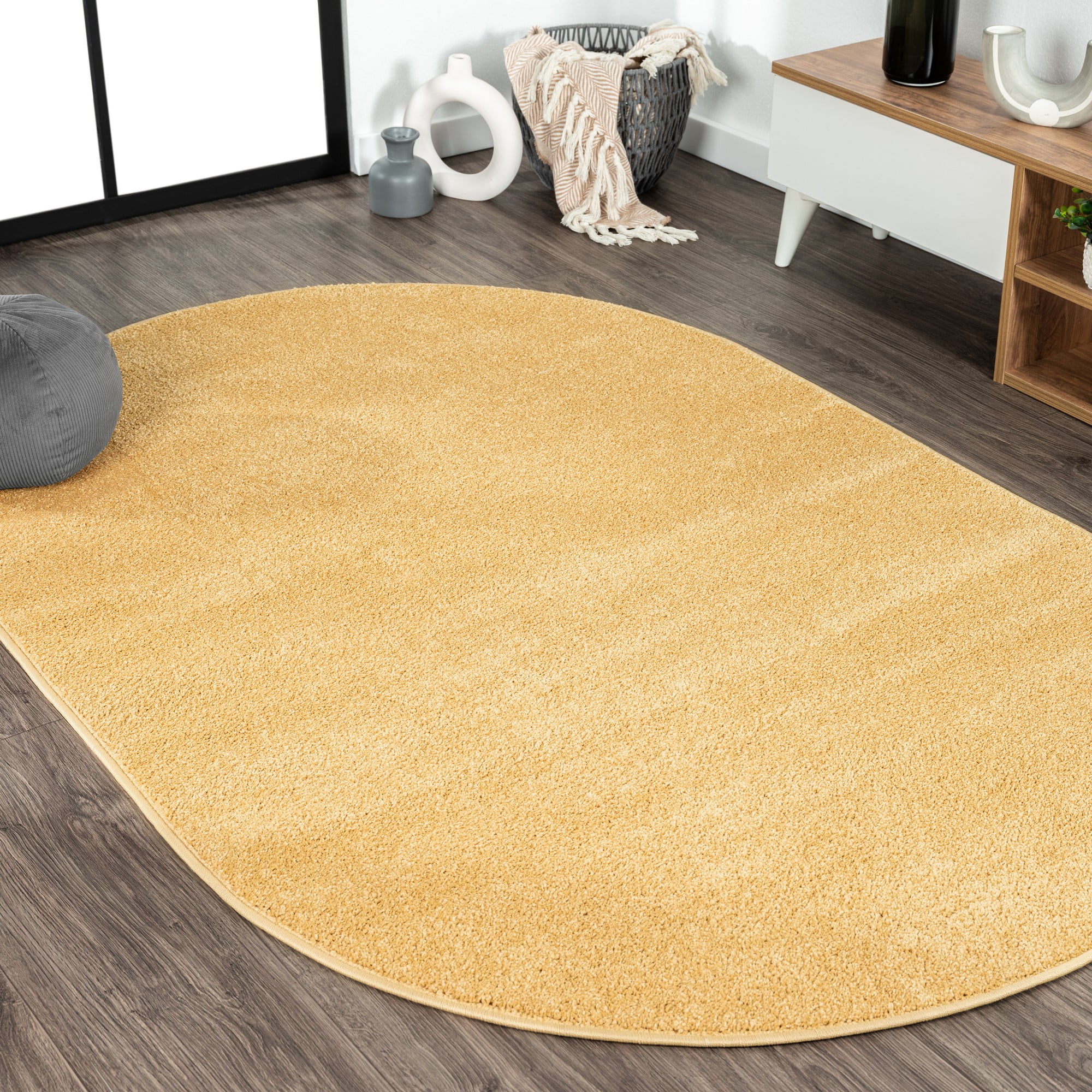 Mustard Oval Easy Care Synthetic Area Rug 3 ft. x 5 ft.
