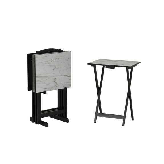 Hazel Grove Holton 5-piece Faux Marble Folding TV & Snack Tray Table Set, White