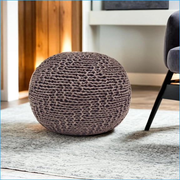 Hazel Modern Round Knit Pouf Ottoman – Stylish Accent for Living Room | Round | PET