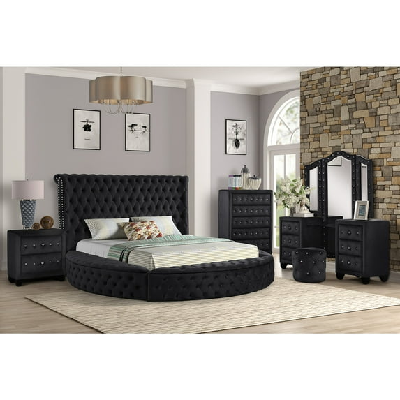 Hazel Modern Style 5-Piece King Vanity Bedroom Set made with Wood in Black
