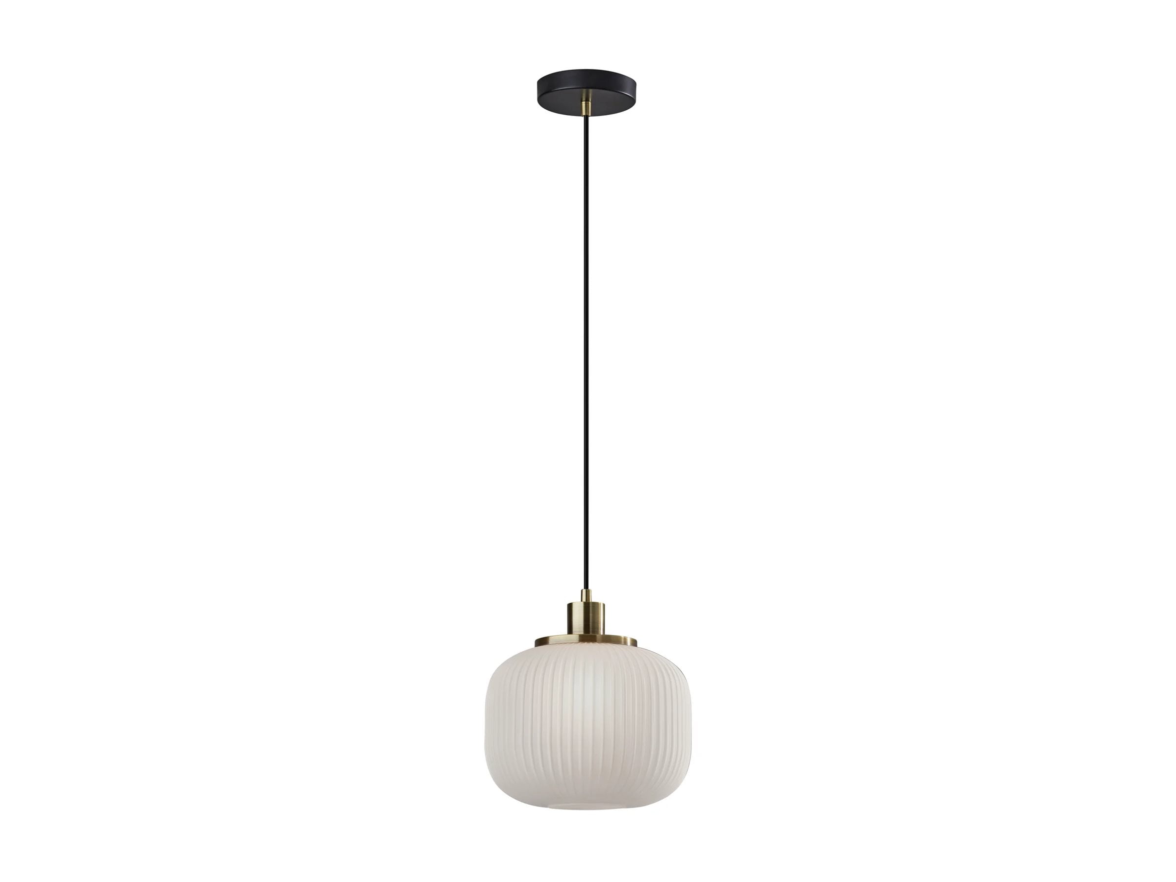 Mid-Century Mini Ribbed Frosted Glass & Brass Pendant Lamp