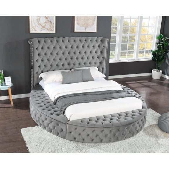 Hazel Queen Size Tufted Storage Bed made with Wood in Gray (NJ Inventory)